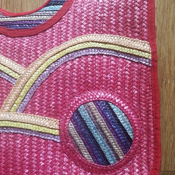 Vintage rainbow wicker straw tote bag purse - Picture 3 of 4